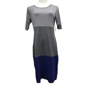 LulaRoe Julia Dress Womens Medium Gray Blue Color Blocked